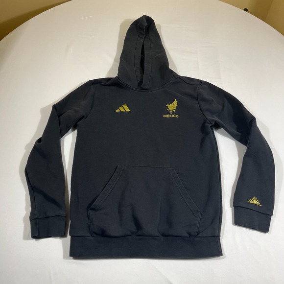 adidas Other - Adidas Mexico National Team Youth Small Black Gold Soccer Pullover Hoodie